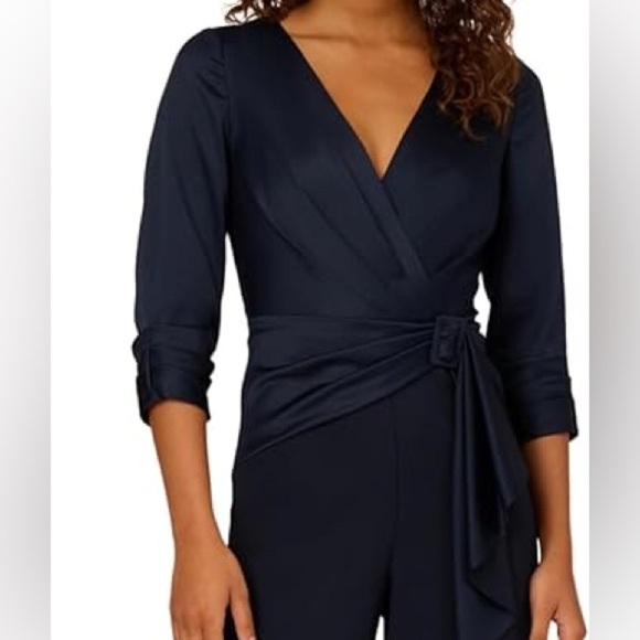 Adrianna Papell Women's Satin Crepe Jumpsuit, Dark Navy, 16 - Picture 3 of 5
